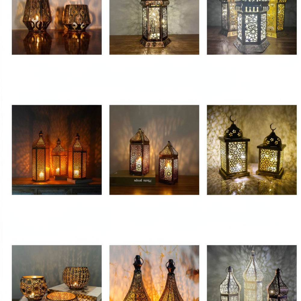 Candle Holder Decor - 앤티크 스타일의 모로코풍 철제 캔들 랜턴,
