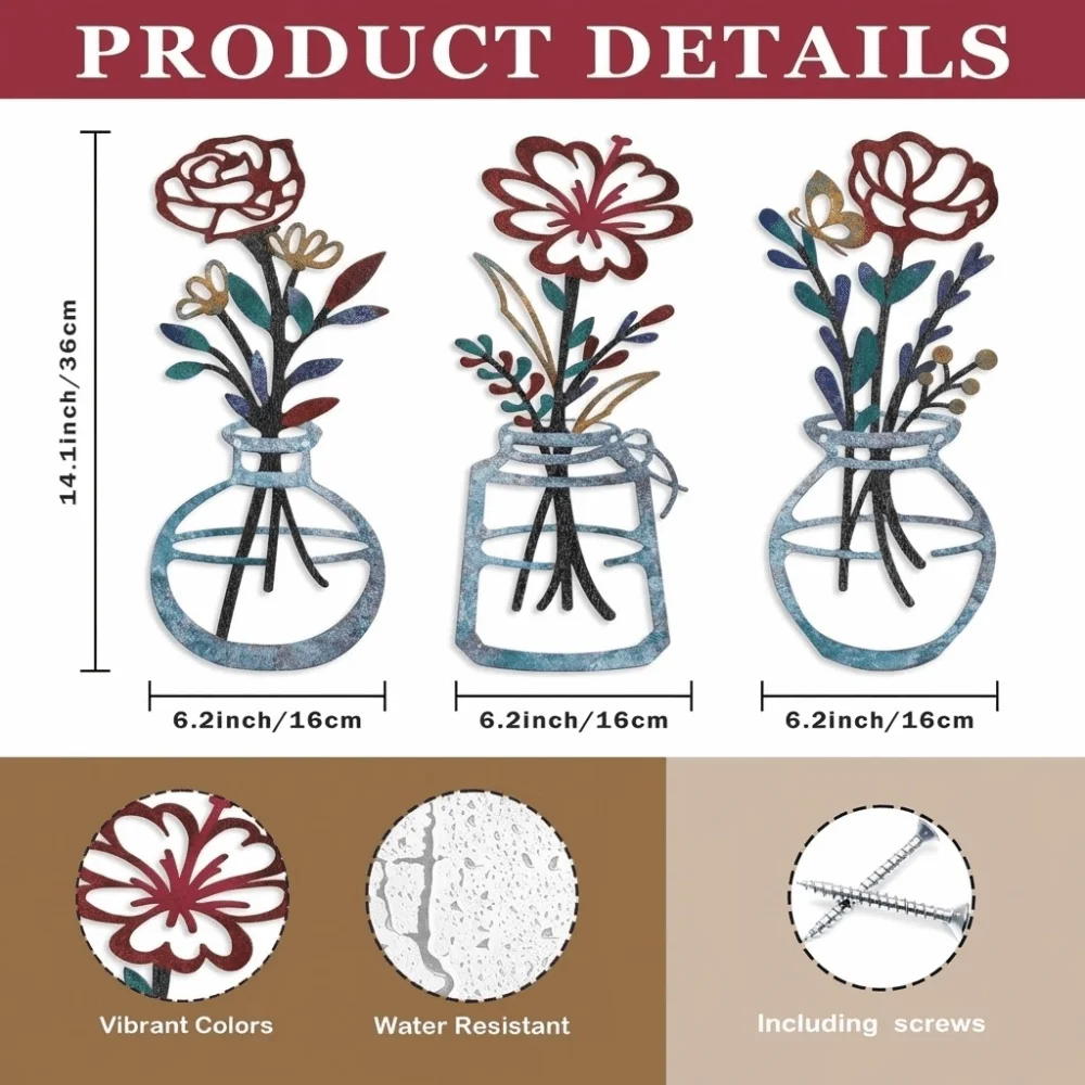 Vase Decor - CIFbuy 금속 소재 꽃 장식 3개