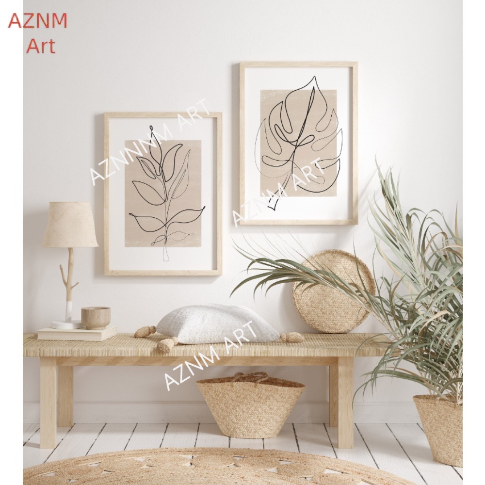 Abstract Canvas Set - 1/2개 식물 라인 아트 프린트 세트: