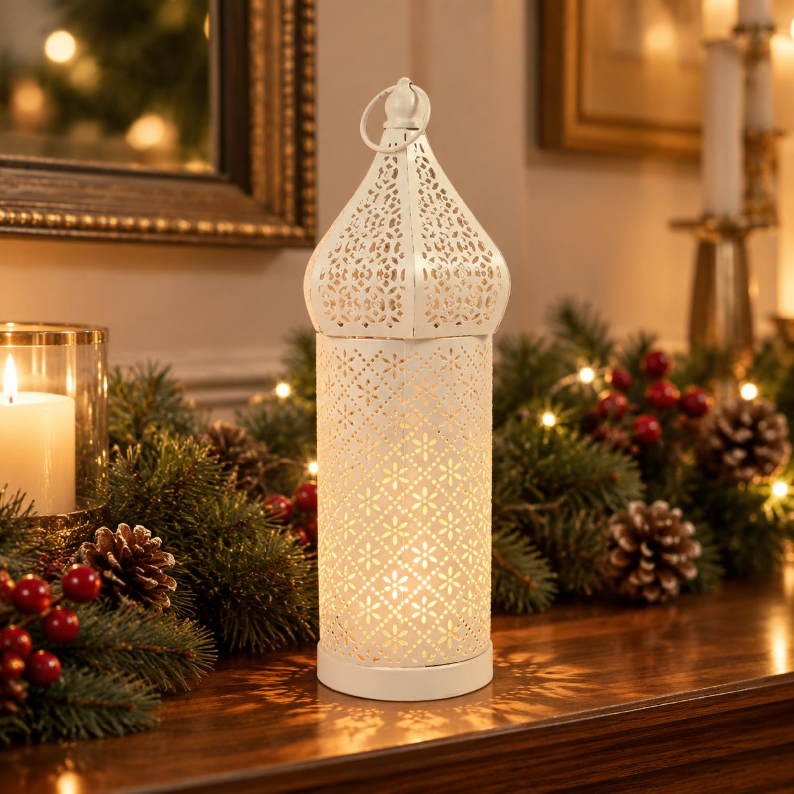 돔형 덮개와 손잡이가 달린 흰색 철제 모로코풍 랜턴 캔 - Candle Holder Decor 리뷰 및 가격
