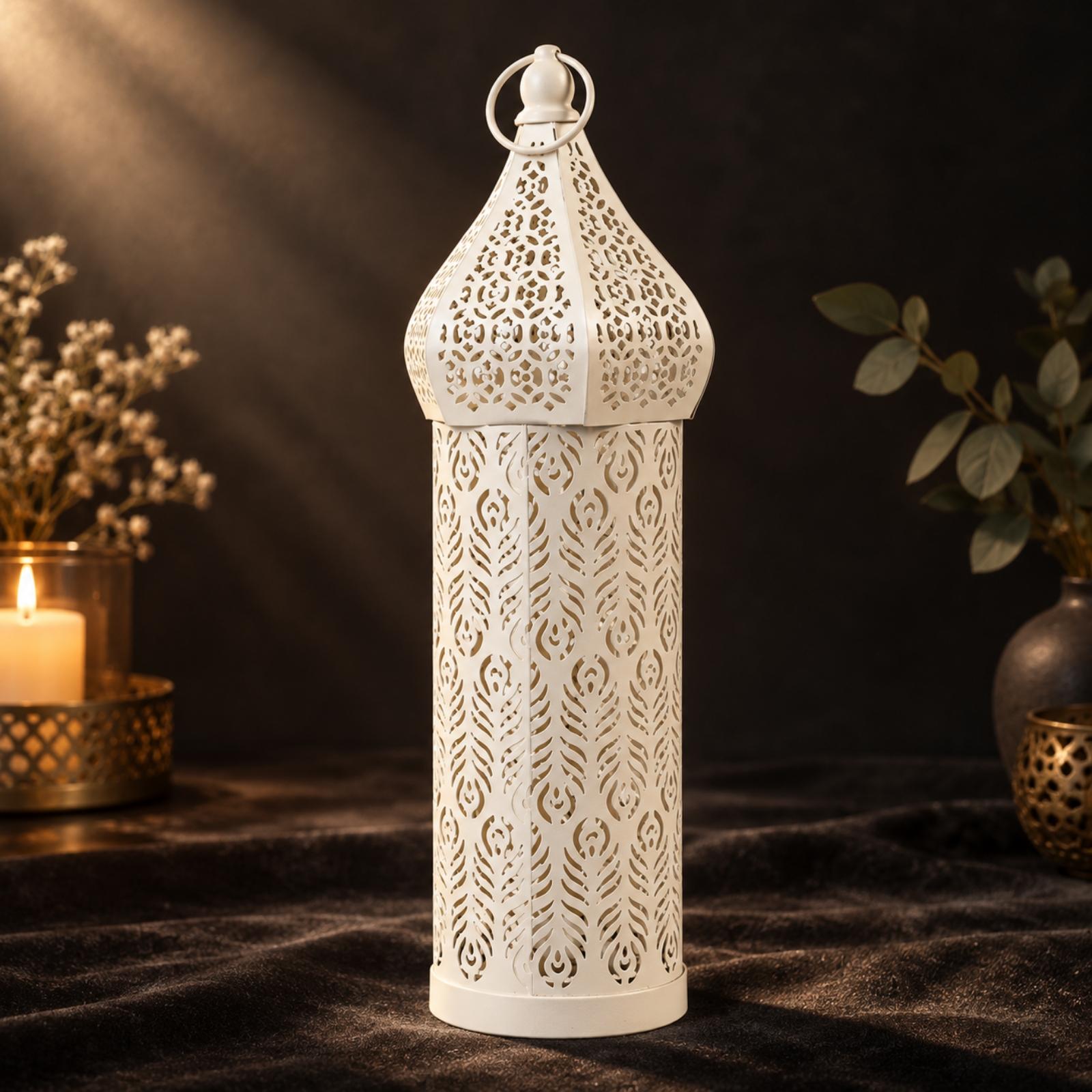 돔형 덮개와 손잡이가 달린 흰색 철제 모로코풍 랜턴 캔 - Candle Holder Decor 리뷰 및 가격