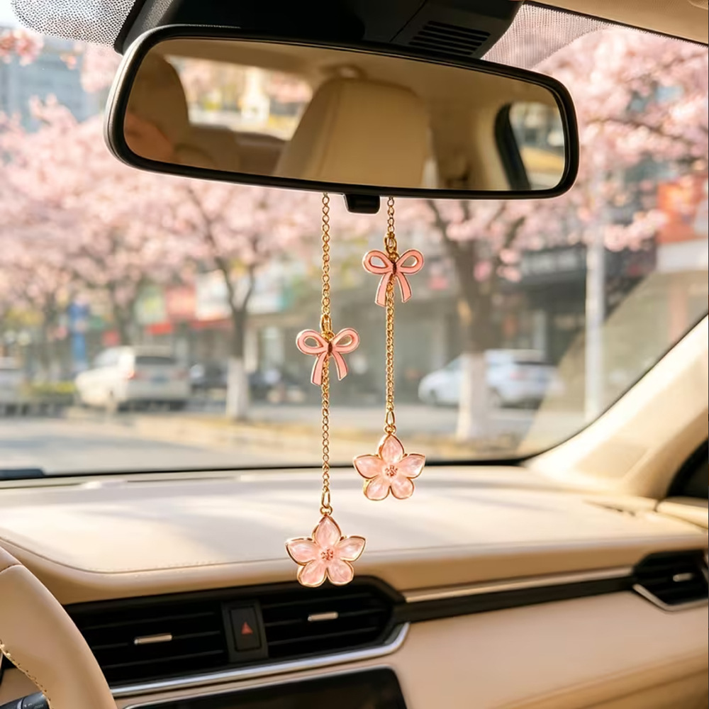 자동차용 사이드미러 장식 - 핑크색 벚꽃 펜던트와 금색 - Decorative Mirror 리뷰 및 가격