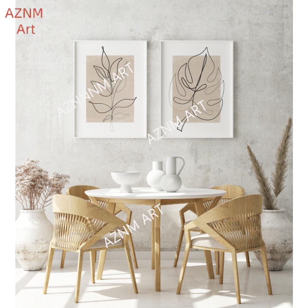 1/2개 식물 라인 아트 프린트 세트: 추상적인 나뭇잎 - Abstract Canvas Set 리뷰 및 가격