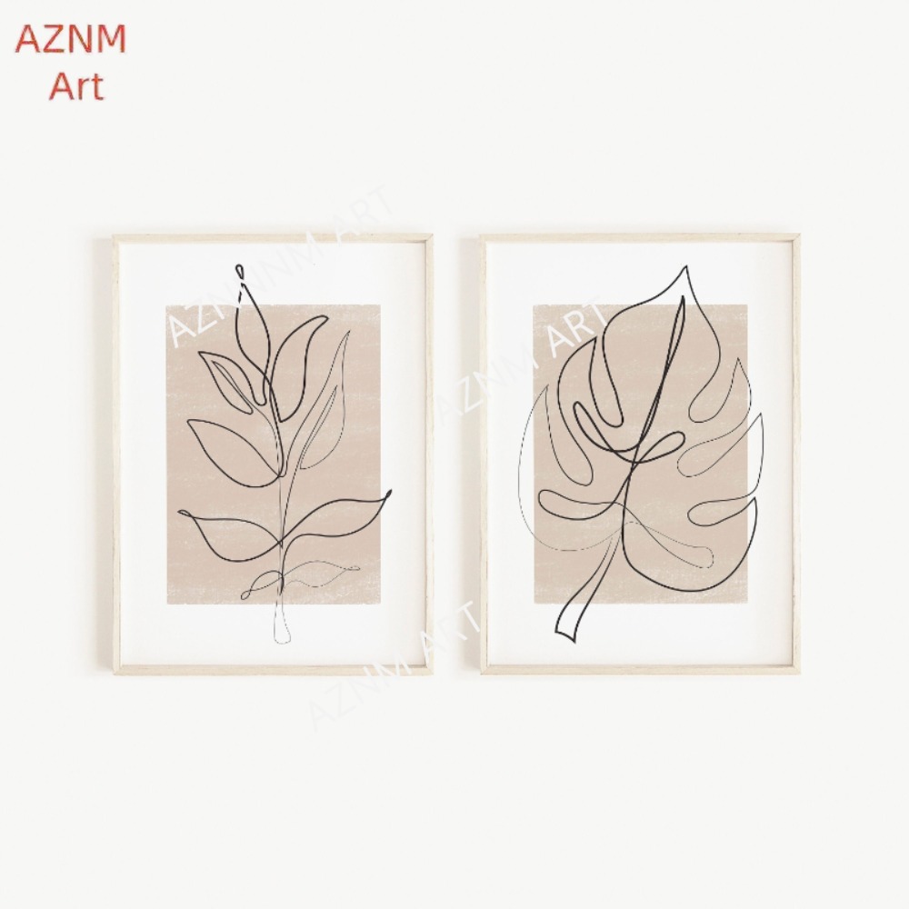 1/2개 식물 라인 아트 프린트 세트: 추상적인 나뭇잎 - Abstract Canvas Set 리뷰 및 가격