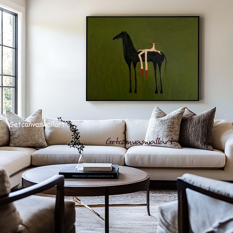 현대 추상 서양 말 & 인물 벽 예술 인쇄 캔버스 그림 - Interior Design Living Room 리뷰 및 가격