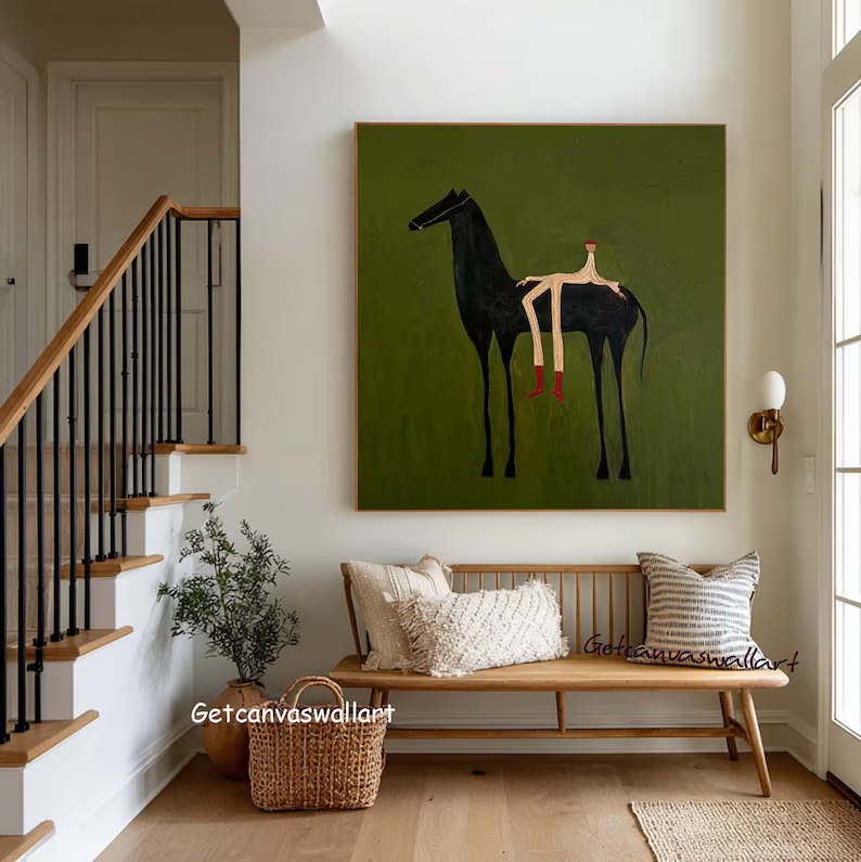 현대 추상 서양 말 & 인물 벽 예술 인쇄 캔버스 그림 - Interior Design Living Room 리뷰 및 가격